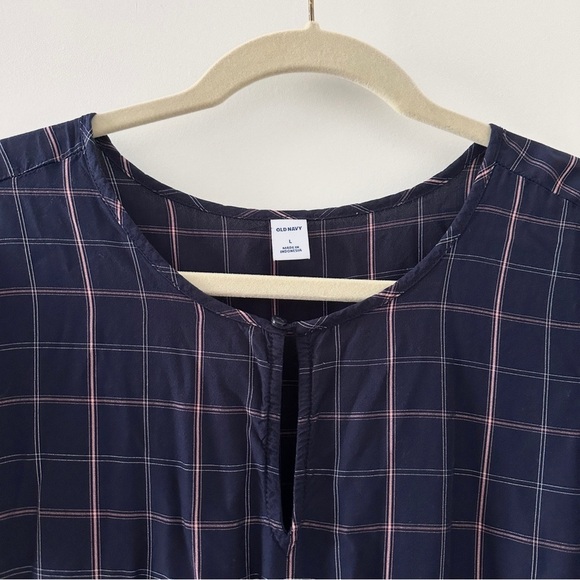 Old Navy Blue Plaid Waist-Defined Flutter-Sleeve Dress Women’s Size Large EUC - Picture 5 of 15
